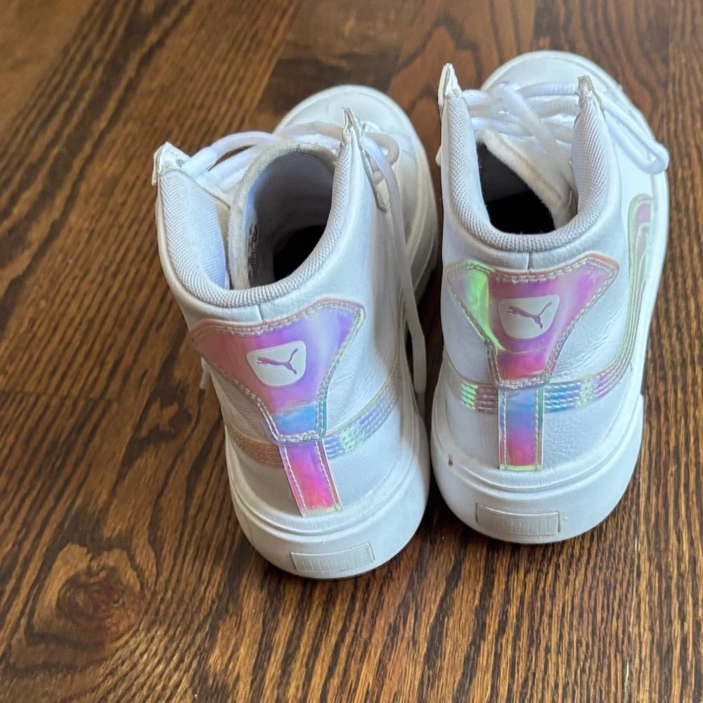Puma White High-Top Sneakers with Iridescent Detail